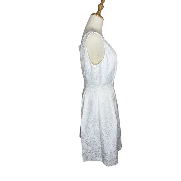 Ellen Tracy Floral Texture Fit & Flare Ivory White Dress Rhinestone Belt  8P - Picture 5 of 11